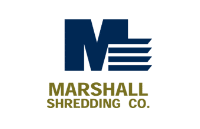 Marshall Shredding Company logo with blue and gold design